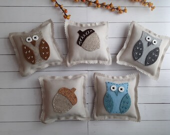 Fall Autumn Mini Pillow | 5" Mini Fall Autumn Pillow for Tier Tray | Mini Owl Acorn Pillows for Fall Autumn