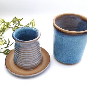 Blue Butter Keeper, French Butter Keeper, Butter Keeper Pottery, Blue Studio Pottery, Round Covered Butter Dish, Blue Studio Pottery