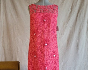 1960s Bright Pink Lace Shift Dress