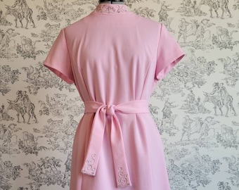 1960s Pastel Pink A-line Mini Dress w Beadwork