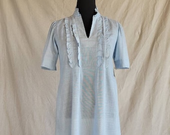 1970s Cotton A-line Shirt Dress with Ruffle Neck Detail