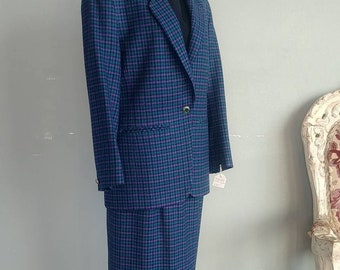 Vintage Pendleton Blue Houndstooth Plaid Suit Set