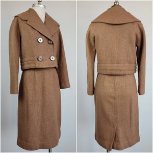 1950s Cropped Jacket Brown Wool Suit Set