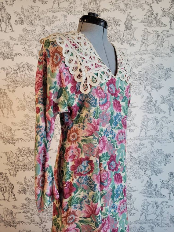 1980s 'Jane Singer' Cottage Core Floral Dress w/ … - image 6