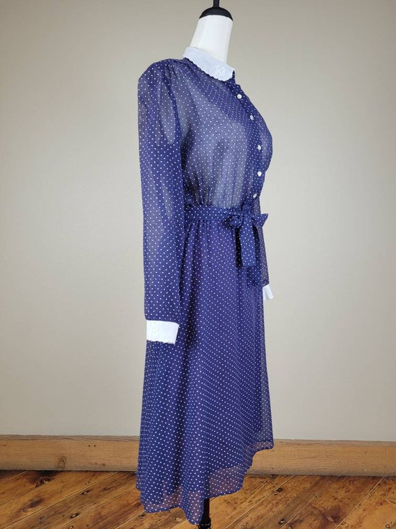 Late-1970s Darling Cotton Voile Polka Dot Dress w… - image 2