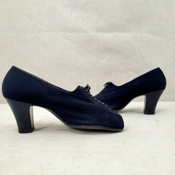 1930s Canvas Heels/Booties w Decorative Tie Detail - image 5