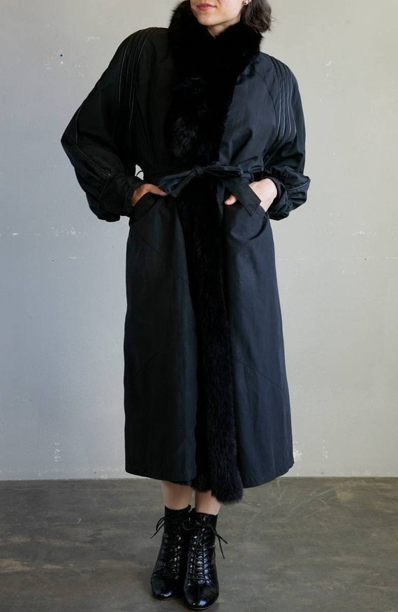 1980s Fur-trimmed Raincoat with Balloon Sleeves - image 1