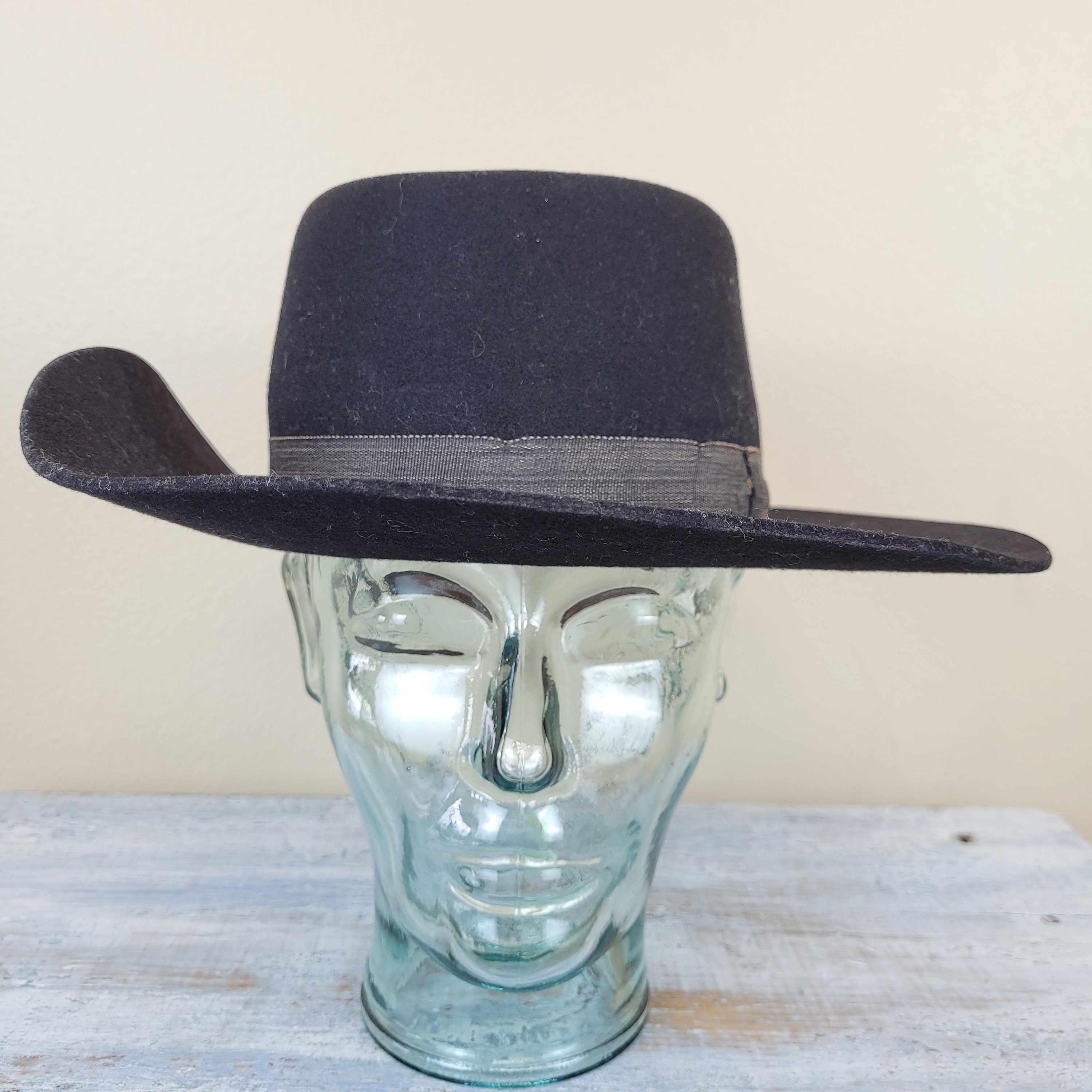 1890-1930 Felt Cowboy Hat W Grograin Ribbon Accent - Etsy display picture 1