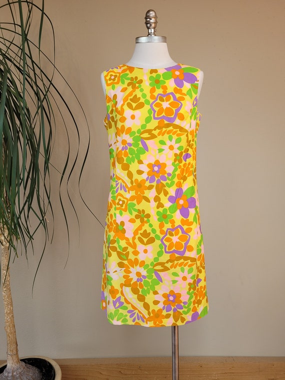 1960s Flower Power Mod Mini Dress