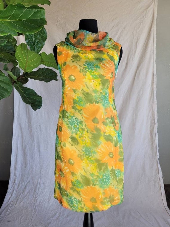 1960s 'Pomere Tahiti' Bright Floral Print Sheath D