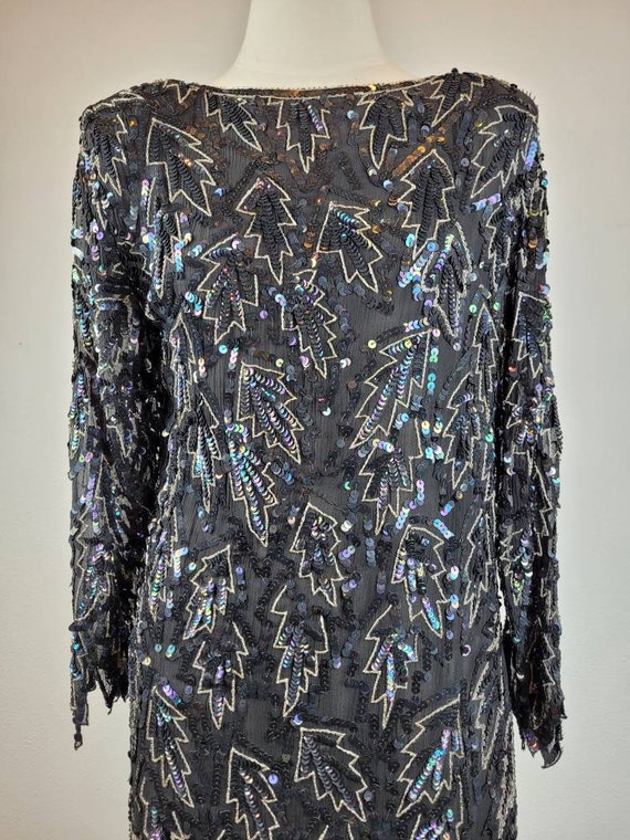 1980s 'Saint Honore' Silk Sequin Evening Dress - image 5