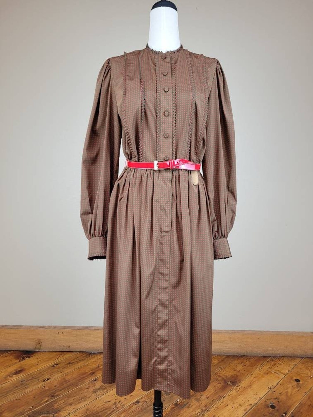 1970s Adele Simpson Off-Shoulder Pouf Sleeve Velvet  & Chiffon Dress