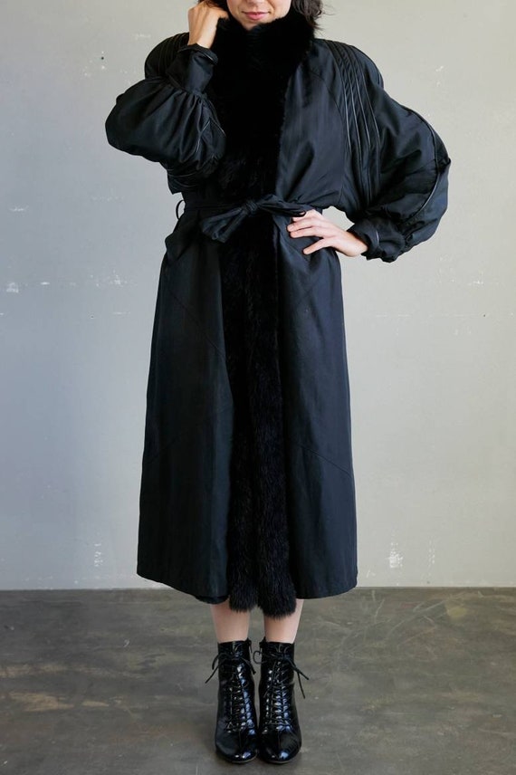 1980s Fur-trimmed Raincoat with Balloon Sleeves - image 2