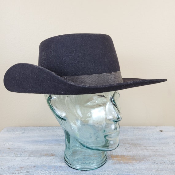 1890-1930 Felt Cowboy Hat w Grograin Ribbon Accent - Gem
