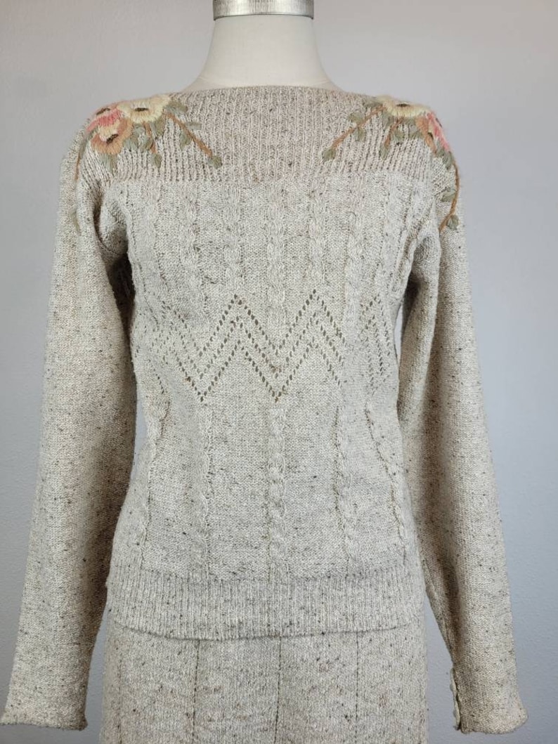 1990s Knit Sweater Skirt Set W Floral Embroidery Etsy