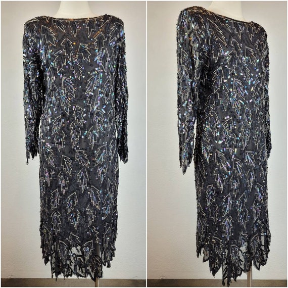 1980s 'Saint Honore' Silk Sequin Evening Dress - image 1