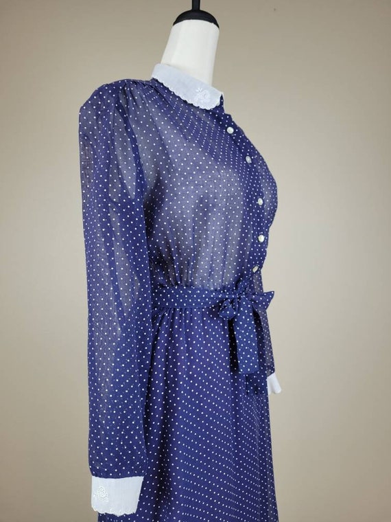 Late-1970s Darling Cotton Voile Polka Dot Dress w… - image 5