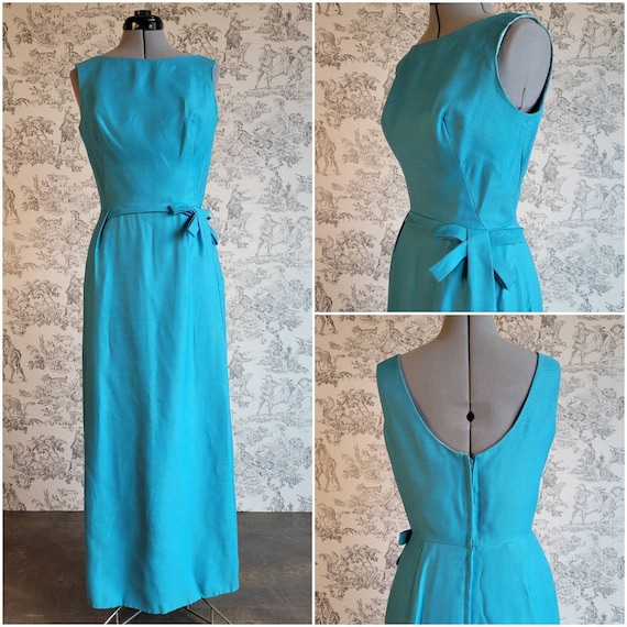 1960s Elegant Long Blue Fitted Dress - image 1