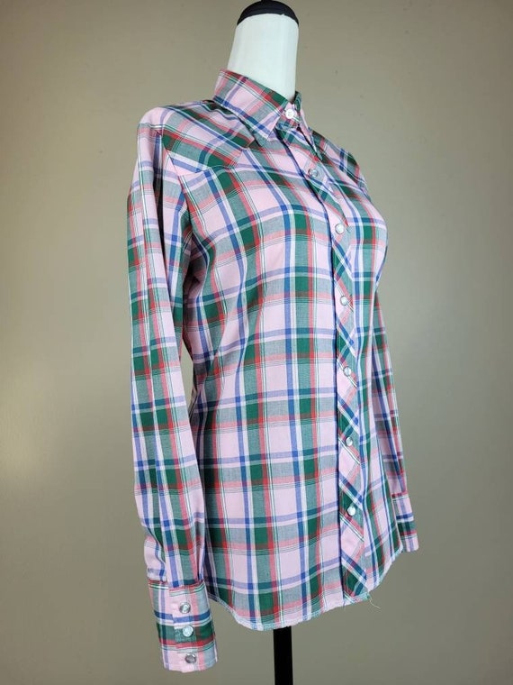 Vintage 'Wrangler' Pink Plaid Pearl Snap Shirt