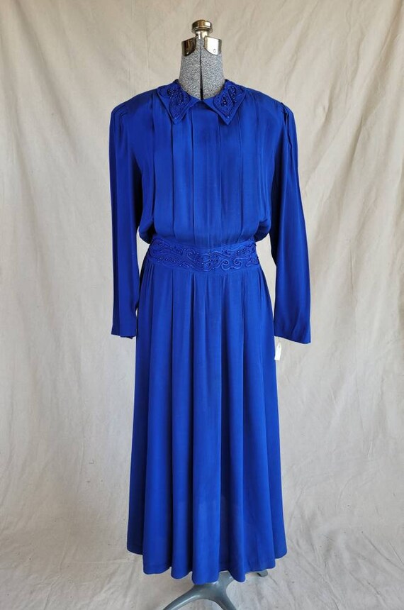 1980s 'Karin Stevens' Cobalt Blue Midi Dress - Gem