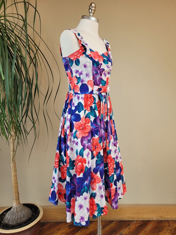 1990s Brilliant 50s-style Hawaiian Floral Print D… - image 3