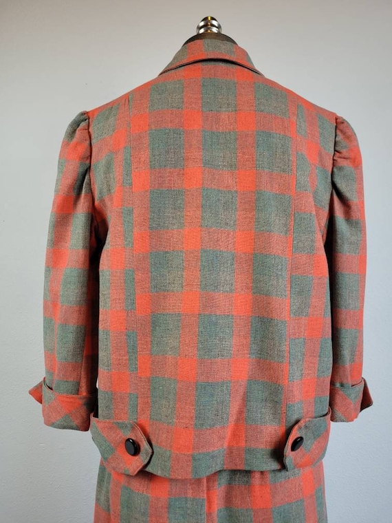 Late-1950's Orange & Grey Plaid Wool Suit - Excel… - image 7