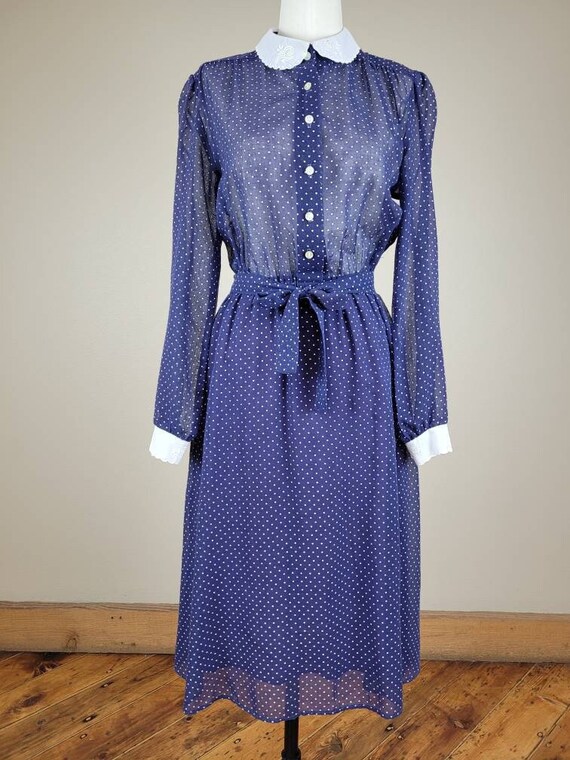 Late-1970s Darling Cotton Voile Polka Dot Dress w… - image 1