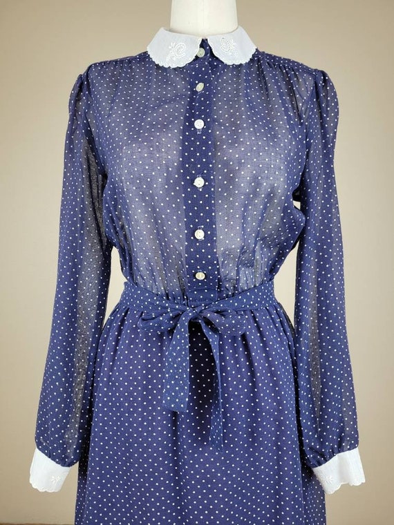 Late-1970s Darling Cotton Voile Polka Dot Dress w… - image 4