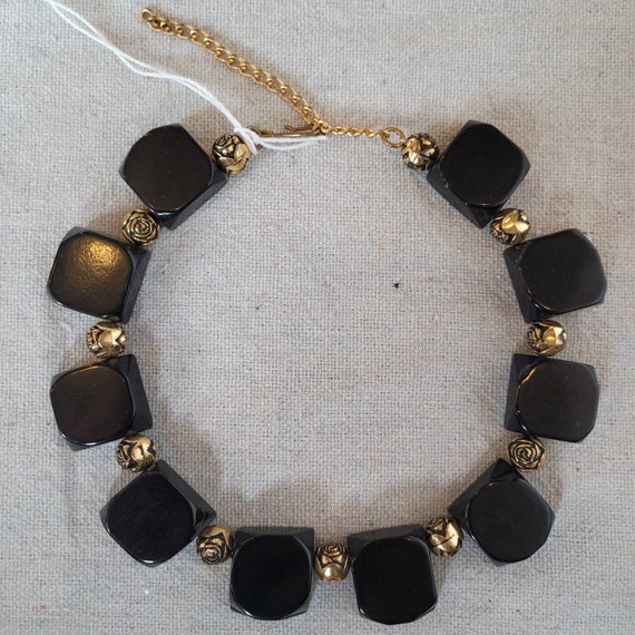 Vintage black bakelite necklace - image 1