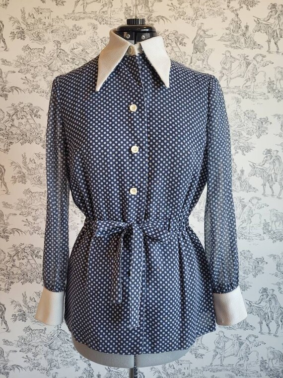 1970s Polka Dot Blouse w Fitted Waisline - image 1