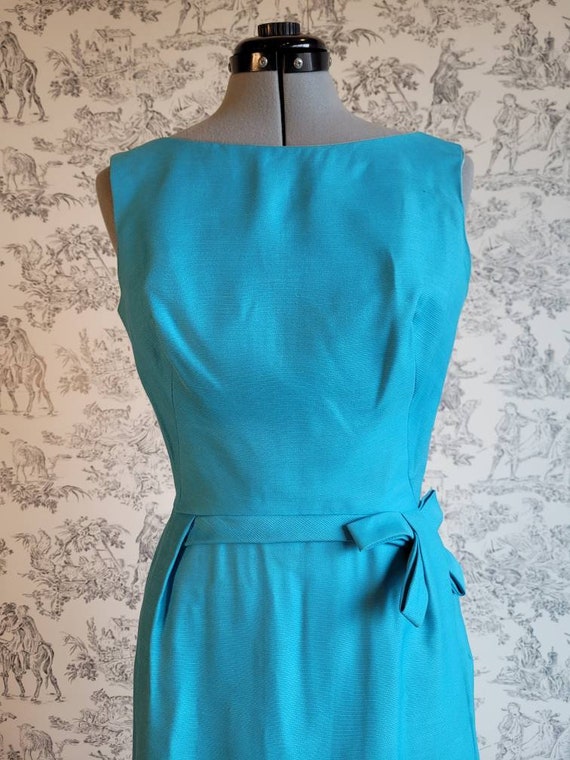 1960s Elegant Long Blue Fitted Dress - image 6