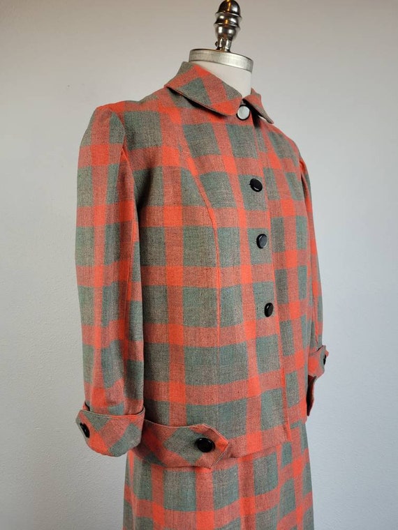 Late-1950's Orange & Grey Plaid Wool Suit - Excel… - image 6