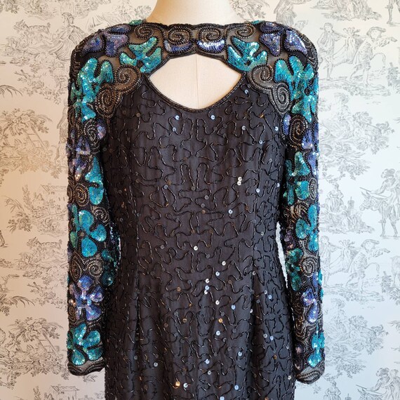 1990s Sequin Bodycon Party Dress w Cutouts - image 4