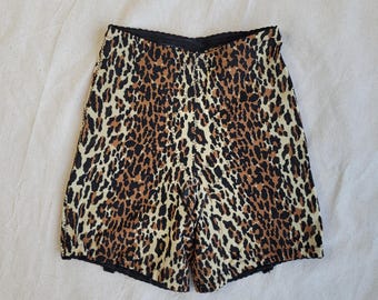 1960s Vanity Fair Leopard Print Ultra High Rise Cheeky Cut Garter Girdle/Shorts Sz XS