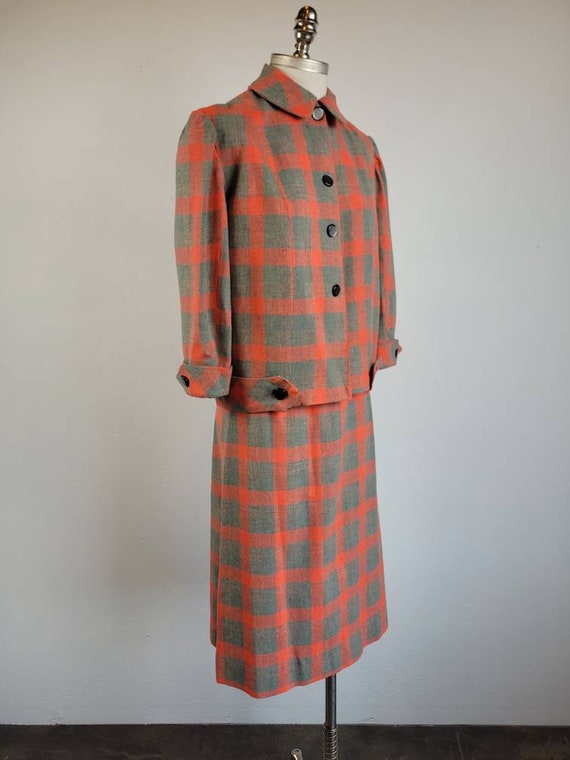 Late-1950's Orange & Grey Plaid Wool Suit - Excel… - image 2