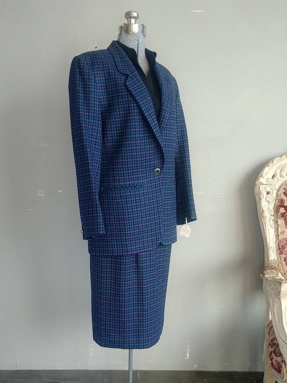 Vintage Pendleton Blue Houndstooth Plaid Suit Set