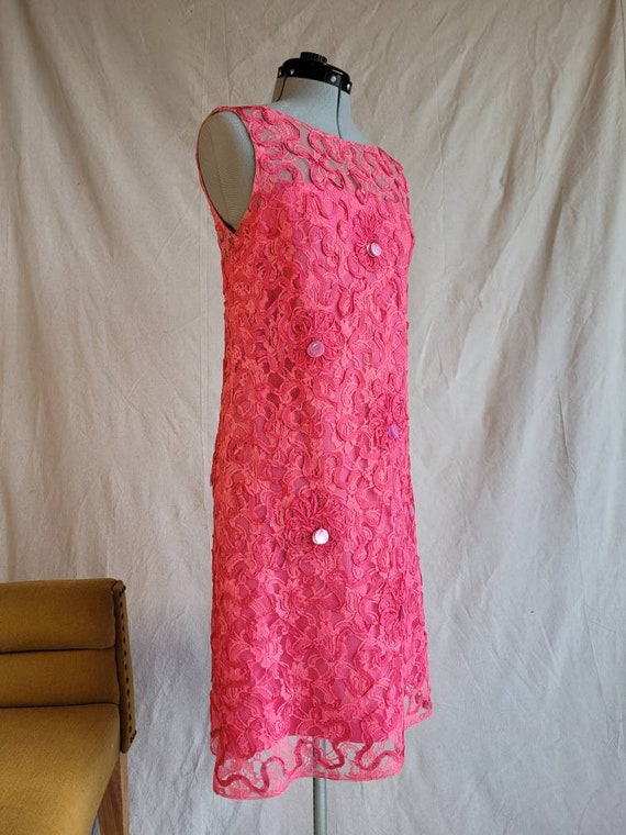 1960s Bright Pink Lace Shift Dress - image 2