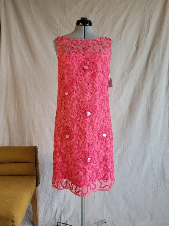 1960s Bright Pink Lace Shift Dress - image 1