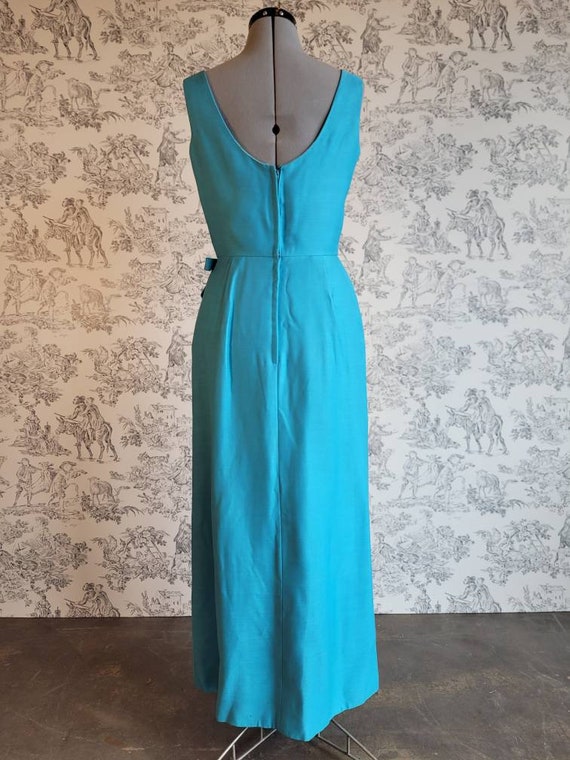 1960s Elegant Long Blue Fitted Dress - image 5