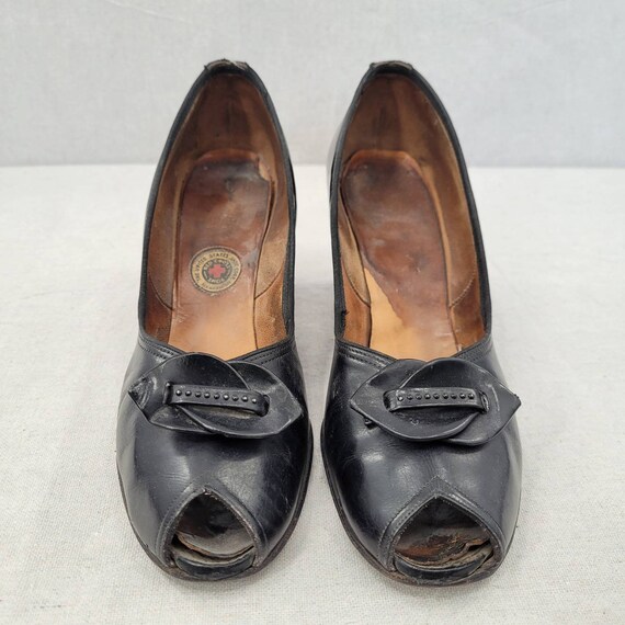 1940s WWII 'United States Shoe Corp' Black Leathe… - image 2