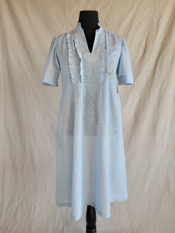 1970s Cotton A-line Shirt Dress with Ruffle Neck … - image 1