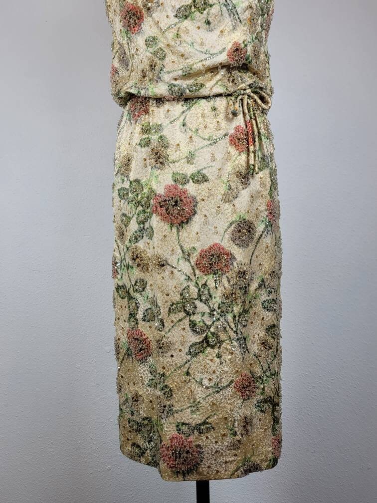 1950s Black and Red Brocade Dress