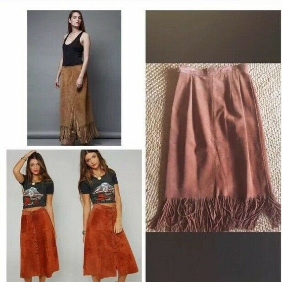 H Bar C Ranchwear Vintage Tan Suede Fringed Midi W