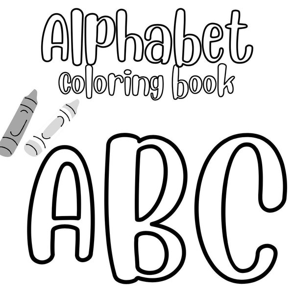 ABC Coloring book, Alphabet Coloring, White Alphabet Coloring Book, Coloring Pages, Instant Download, Digital Page, Printable PDF, Prefilled