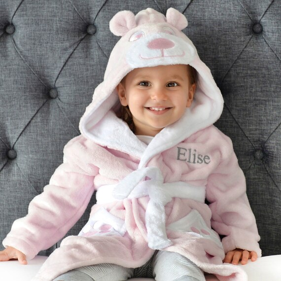 Personalised Pink Teddy Hooded Baby Dressing Gown Etsy