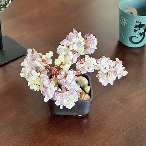 Healing Crystals: Lavender and Green Jade Crystal Gemstone Copper Wire Bonsai Tree of Life image 5