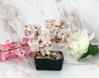Crystal Rose Quartz and Crystal Quartz Bonsai Tree of Life, Handmade with Love