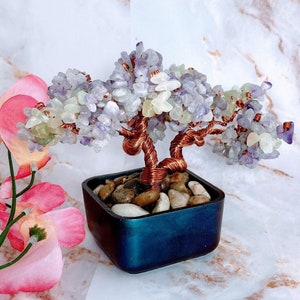 Healing Crystals: Lavender and Green Jade Crystal Gemstone Copper Wire Bonsai Tree of Life image 8