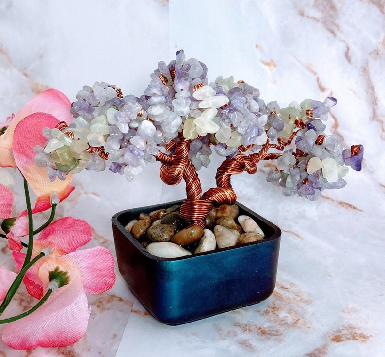 Healing Crystals: Lavender and Green Jade Crystal Gemstone Copper Wire Bonsai Tree of Life image 8