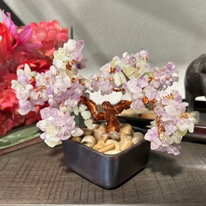 Healing Crystals: Lavender and Green Jade Crystal Gemstone Copper Wire Bonsai Tree of Life image 1